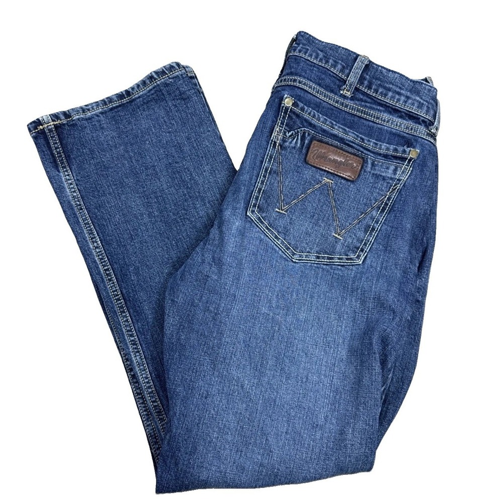 Wrangler Retro Jeans Men's 34x30 Slim Bootcut Medium Wash Embroidered